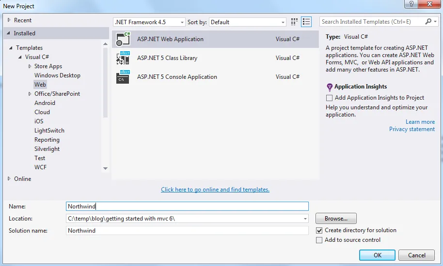 new asp.net app
