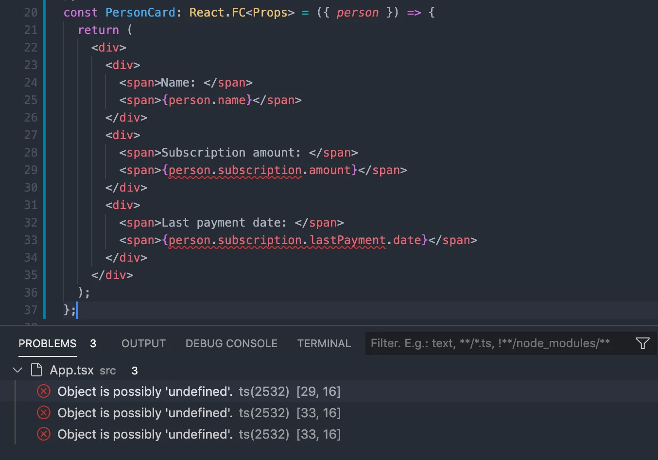Property could be undefined errors