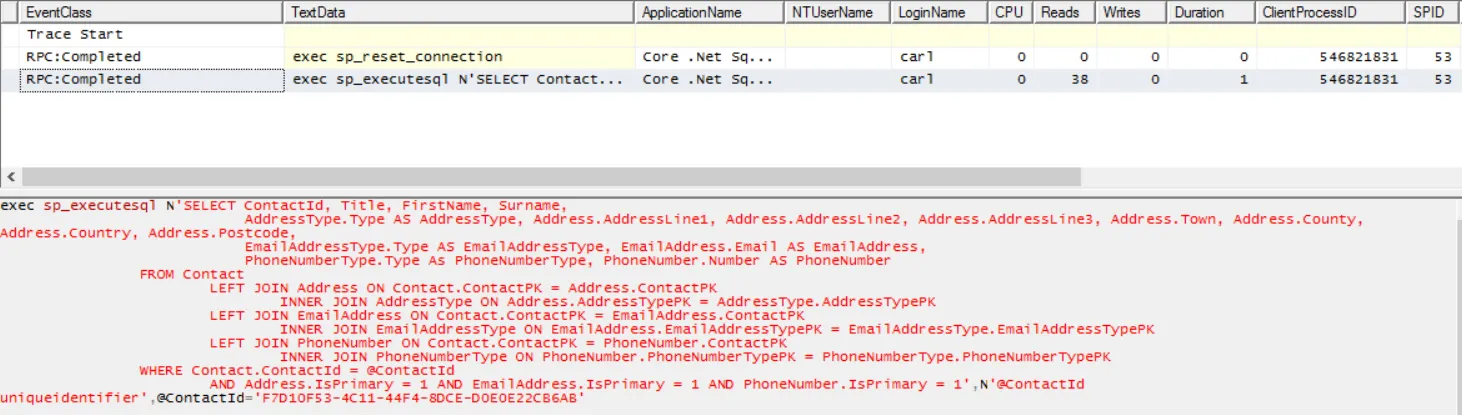 Dapper SQL Trace