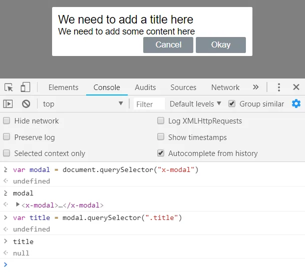 Modal dialog step 1